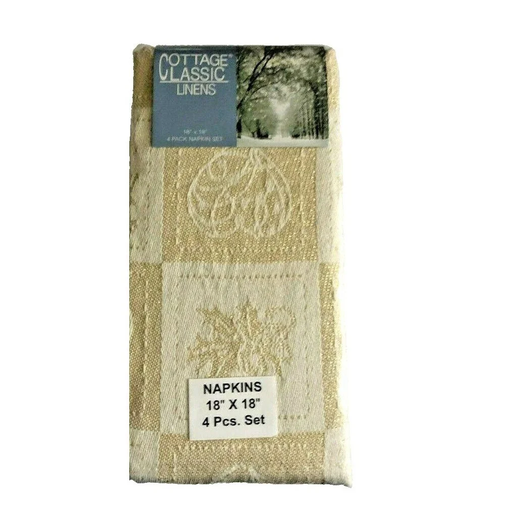 Christmas Napkins Set Of 4 Reindeer Angels Gold Jacquard Textured Woven 18x18